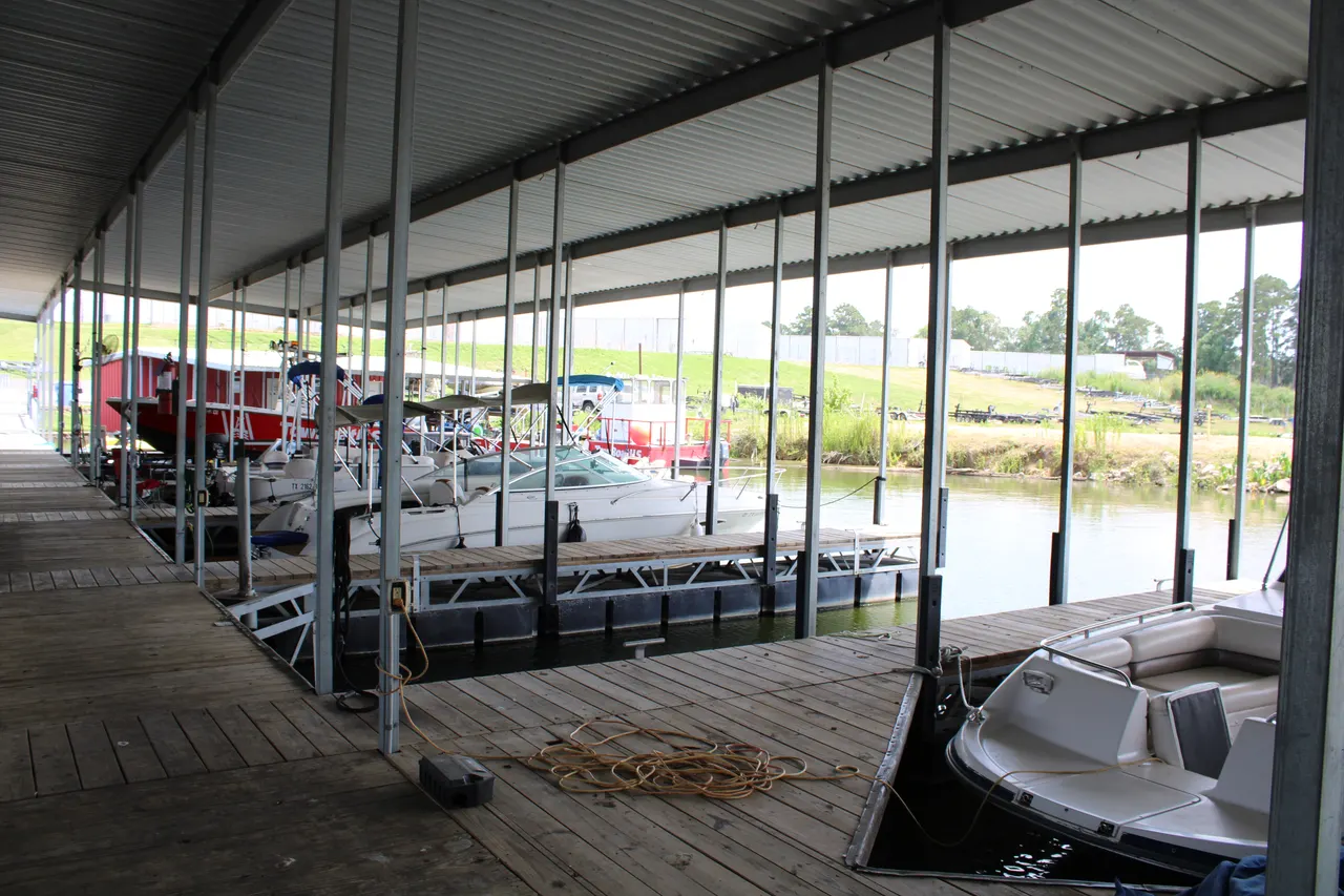 The view down A Dock to open Lake Conroe