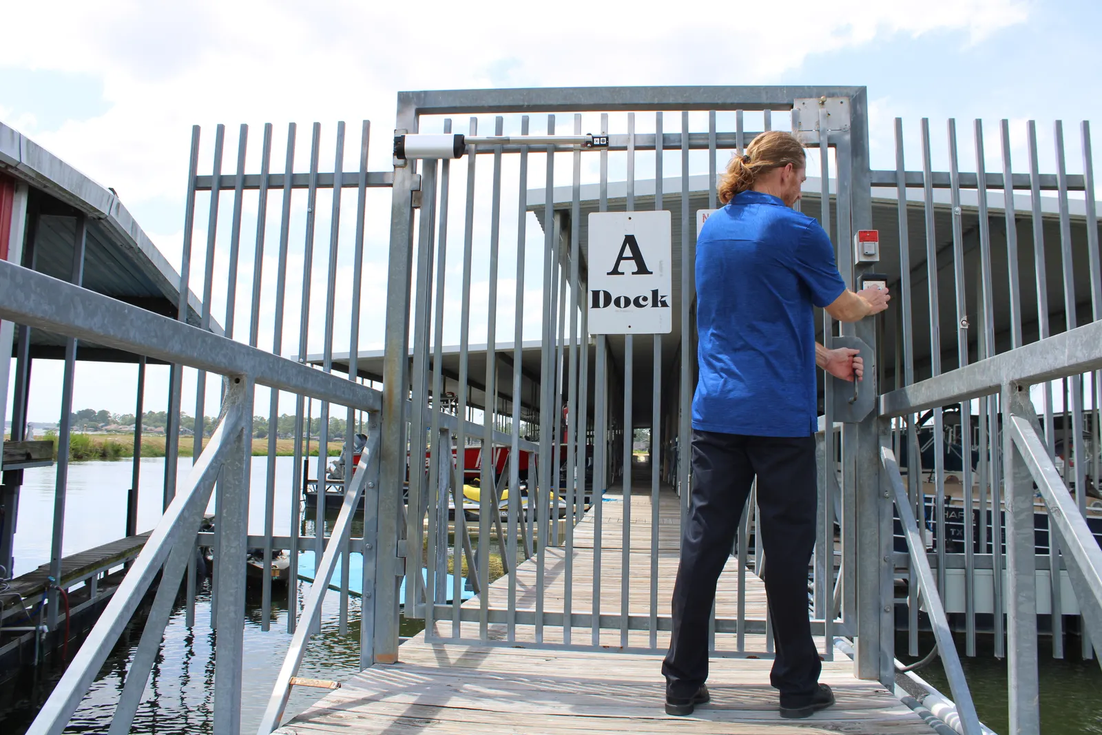 The coded security gate at A Dock, The Palms Marina