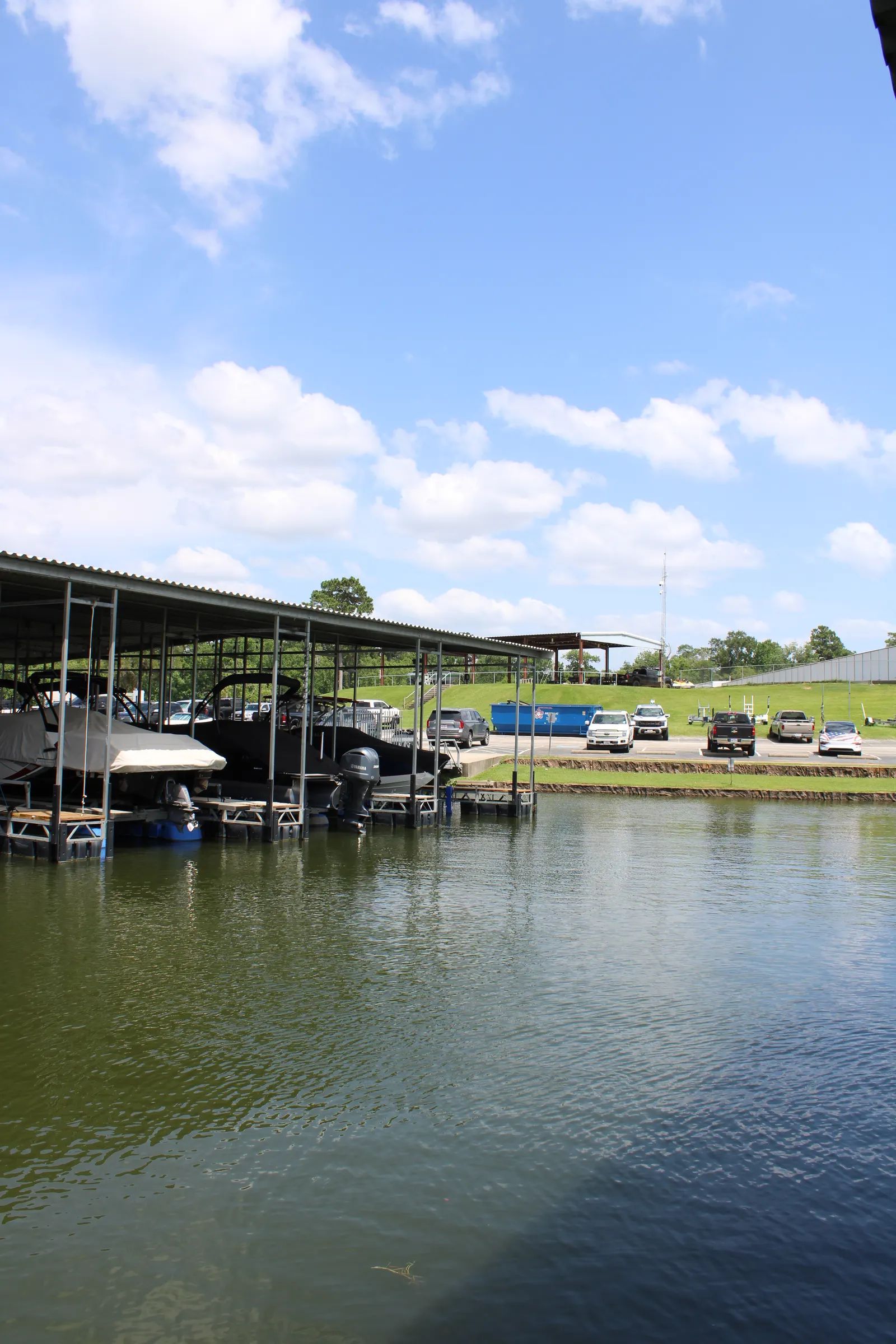 An available covered slip at The Palms Marina