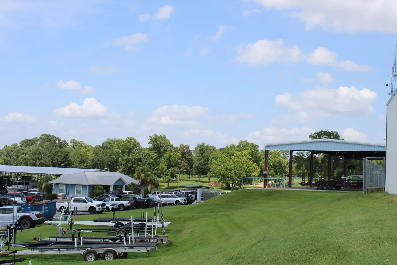 The large covered pavilion overlooking The Palms Marina and Lake Conroe