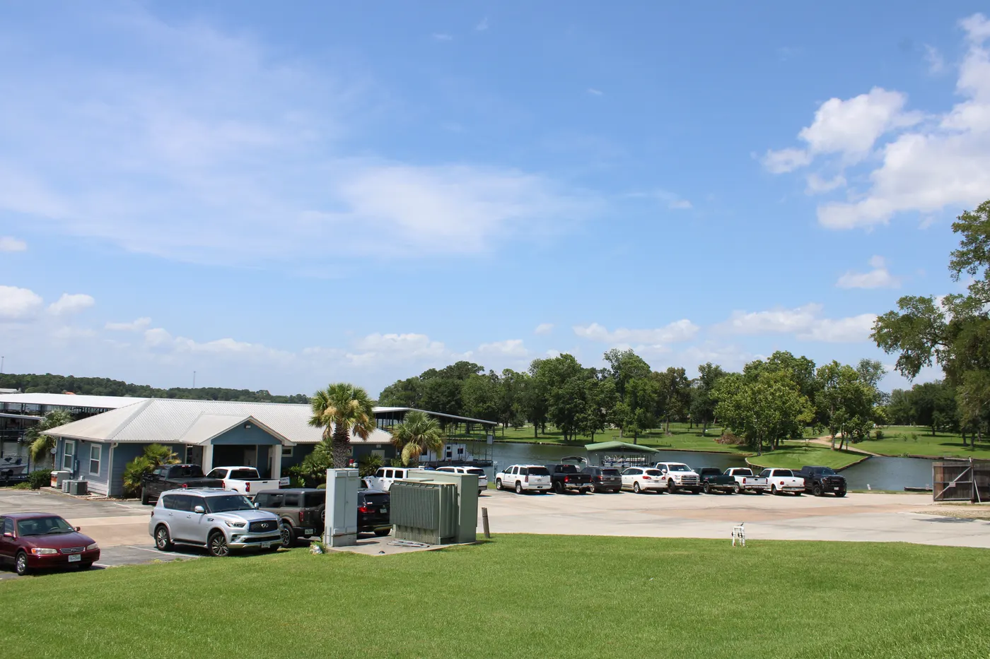 Panoramic view from the pavilion across The Palms Marina and Lake Conroe, part 2