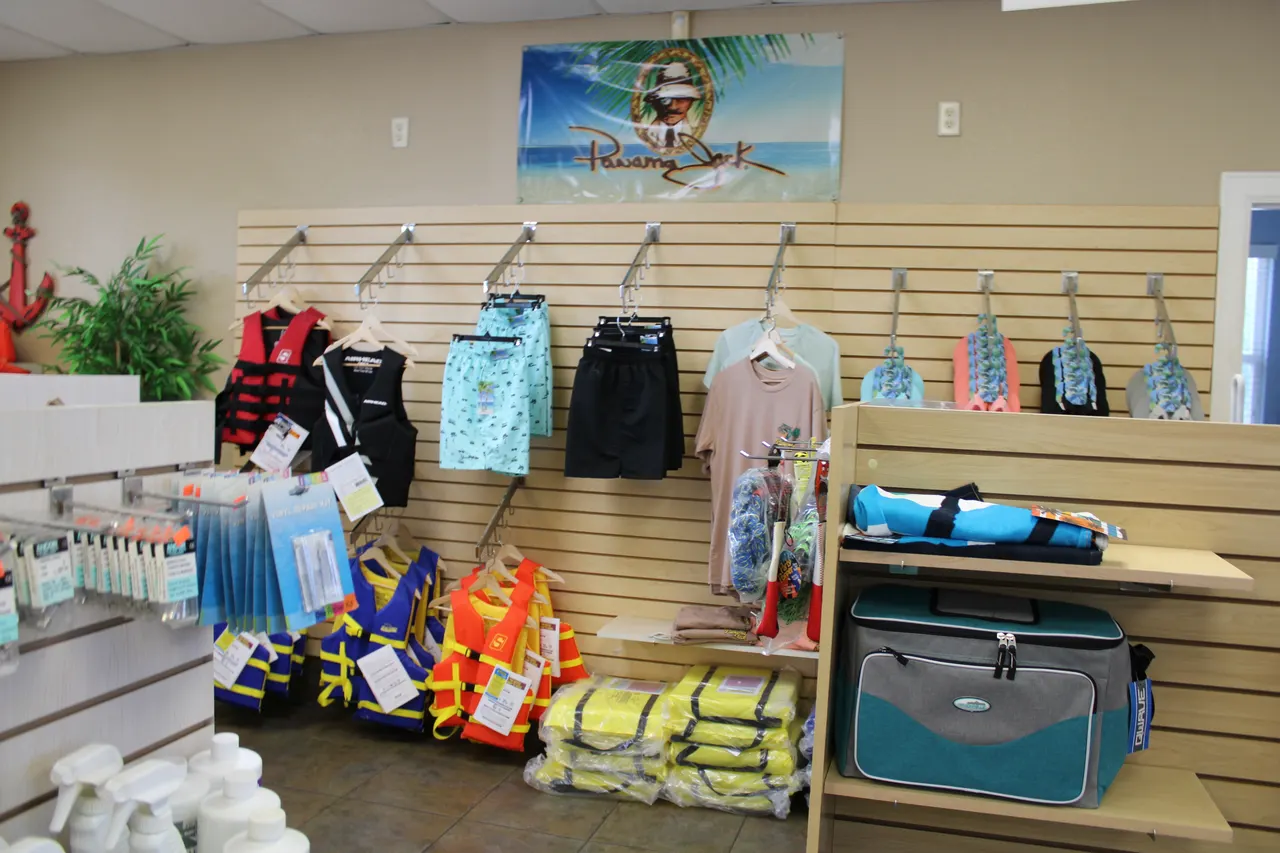 Apparel and life jackets in the ship's store